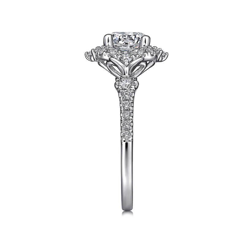Vintage Halo Moissanite Cathedral Shank Pave Engagement Ring