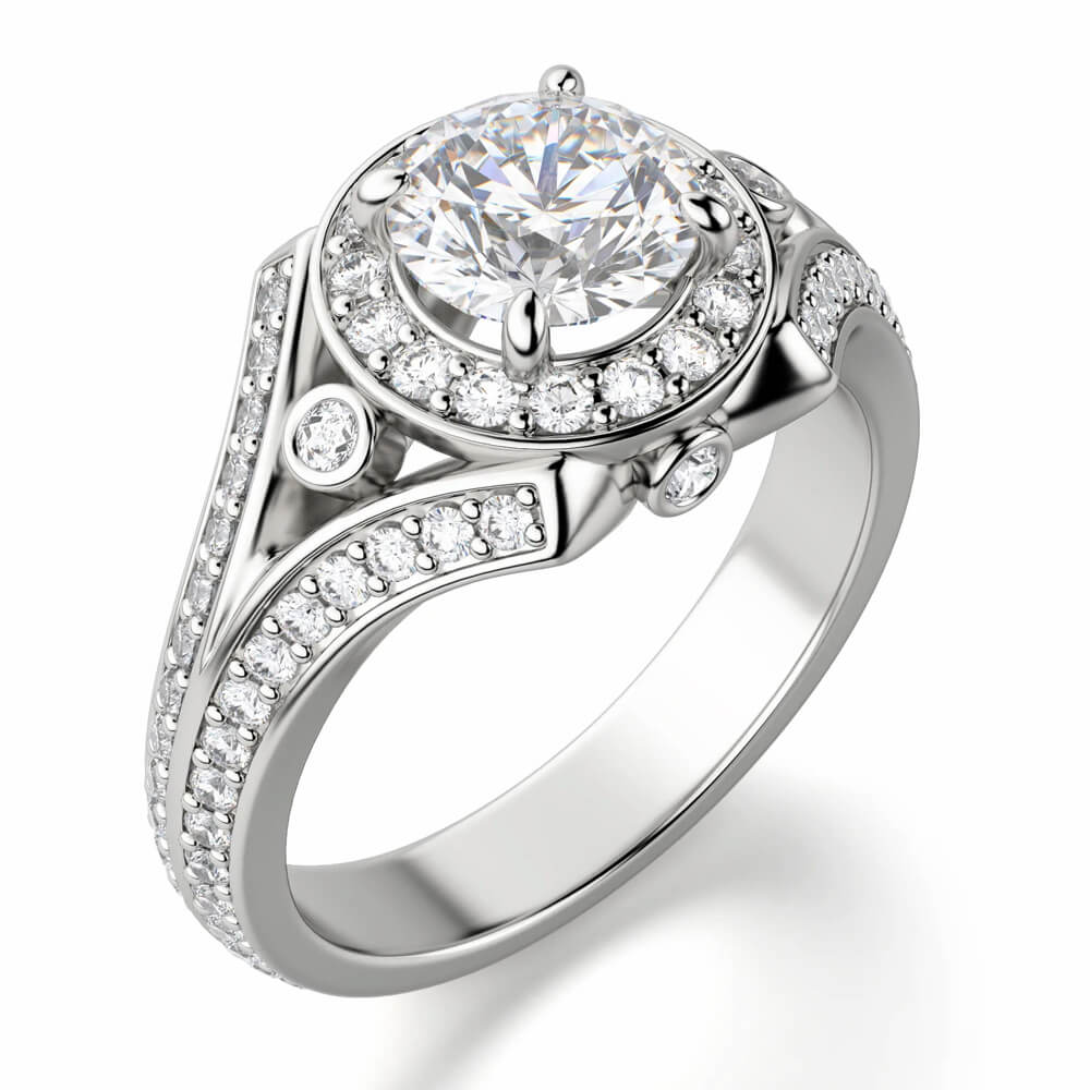 Vintage Halo Moissanite Split Shank Engagement Ring