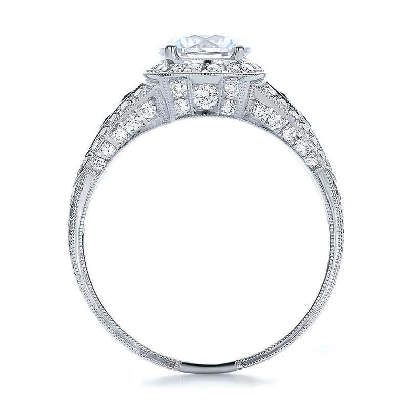 Vintage Halo Moissanite With Blue Sapphire Engagement Ring