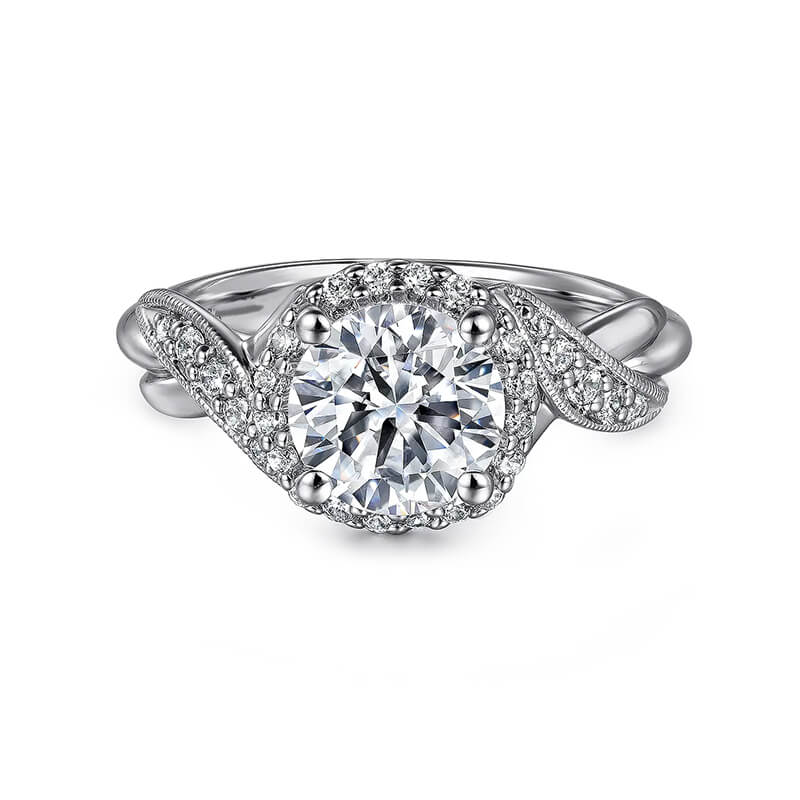 Vintage Halo Round Moissanite Cross Pave Engagement Ring