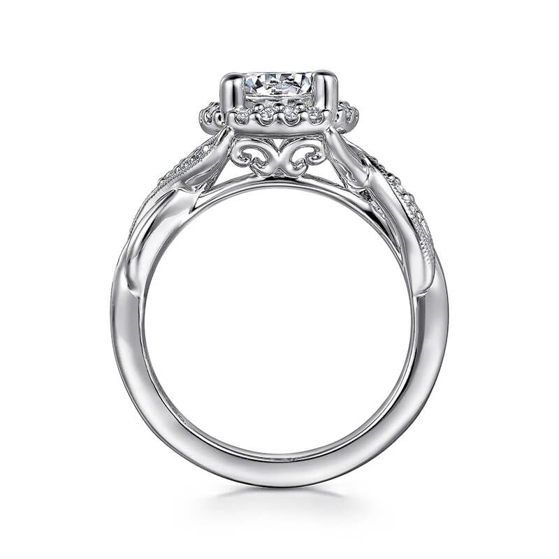 Vintage Halo Round Moissanite Cross Pave Engagement Ring
