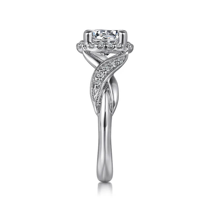 Vintage Halo Round Moissanite Cross Pave Engagement Ring