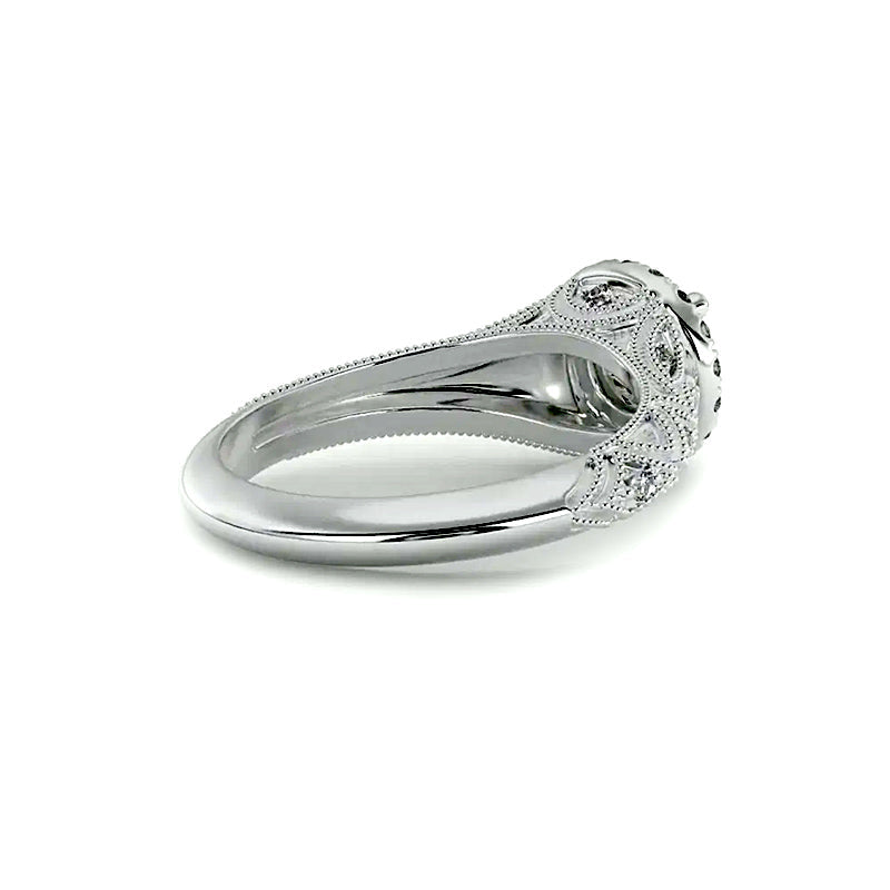 Vintage Halo Round Moissanite Geometric Milgrain Engagement Ring