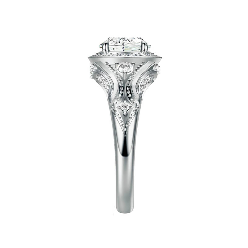Vintage Halo Round Moissanite Milgrain Engagement Ring