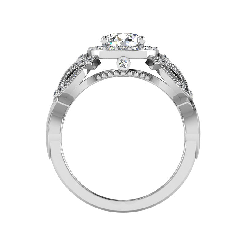 Vintage Halo Round Moissanite Twisted Accents Engagement Ring