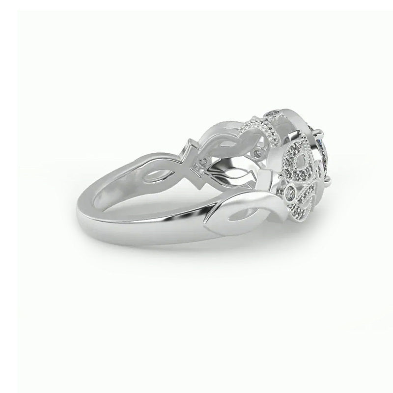 Vintage Halo Round Moissanite Twisted Accents Engagement Ring