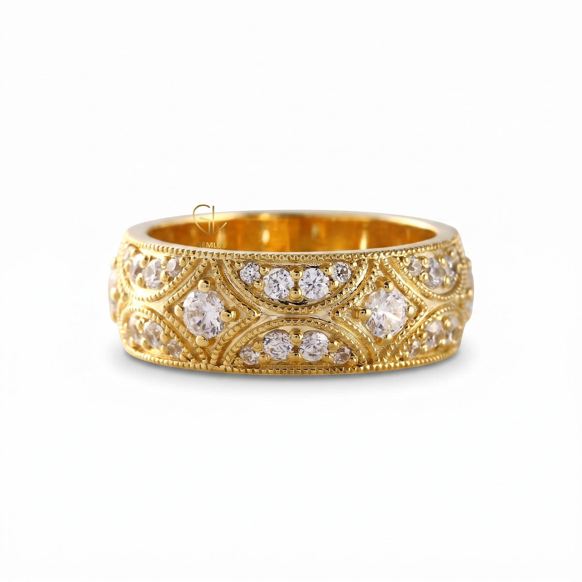 Vintage Inspired Milgrain Lab Grown Wide Wedding Band