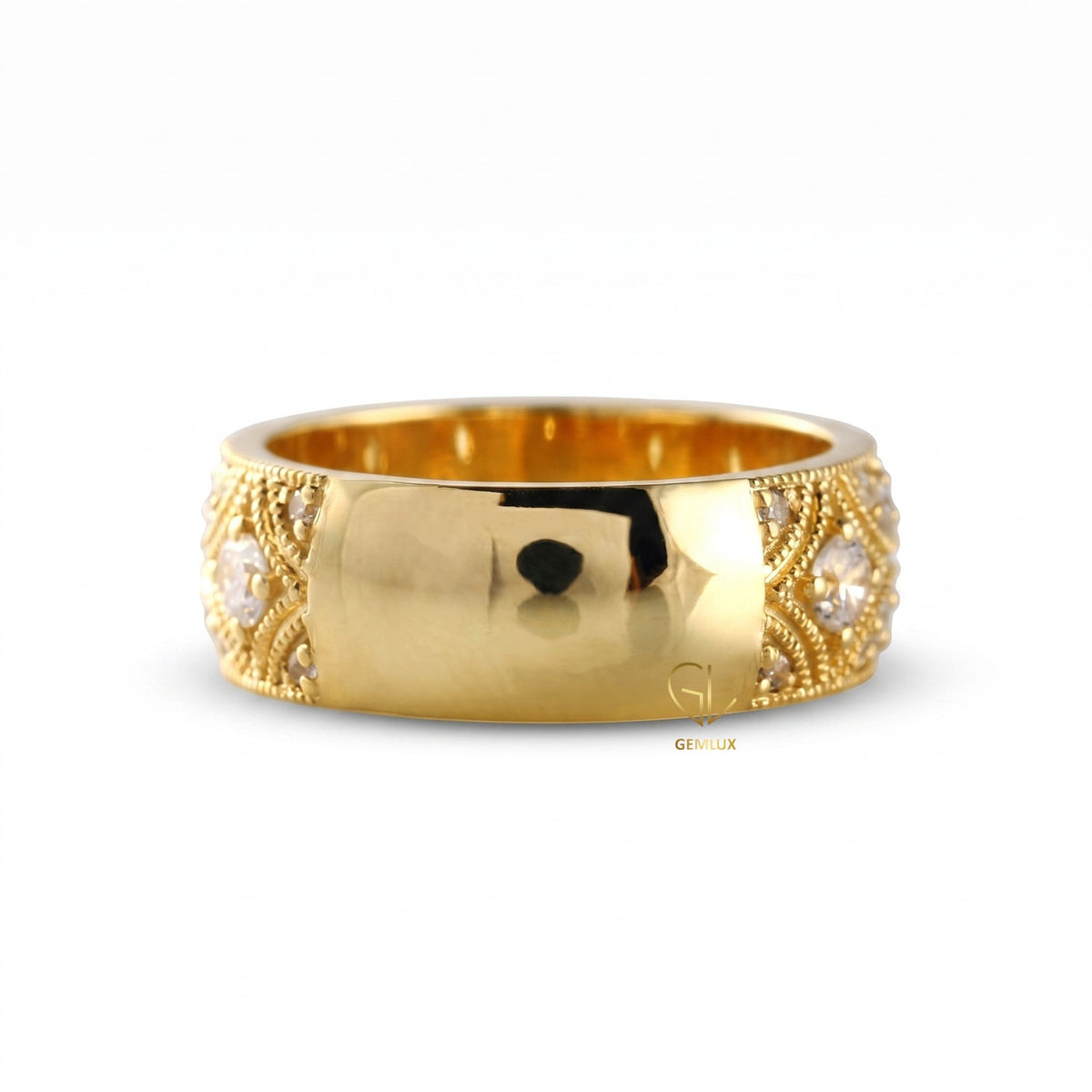 Vintage Inspired Milgrain Lab Grown Wide Wedding Band