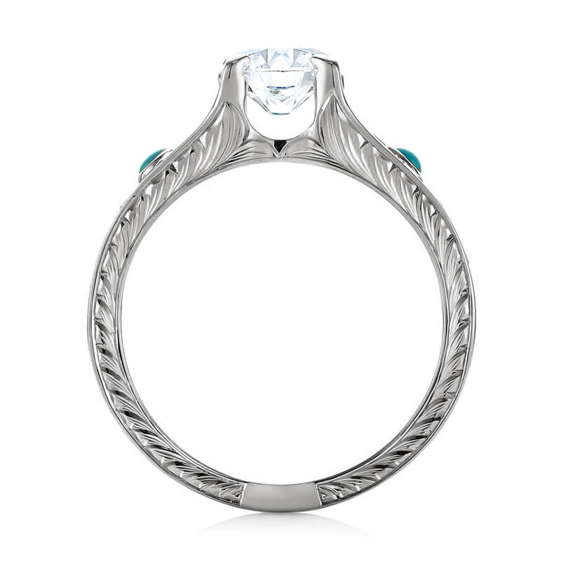 Vintage Moissanite And Turquoise Wheat Accents  Engagement Ring