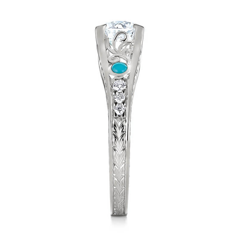 Vintage Moissanite And Turquoise Wheat Accents  Engagement Ring