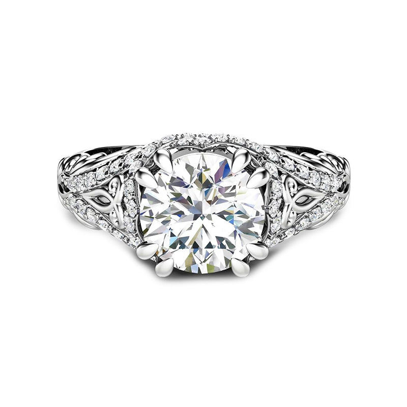 Vintage Moissanite Pave Open Scroll Accents Engagement Ring