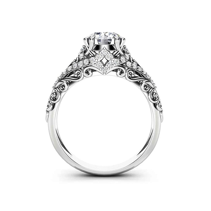 Vintage Moissanite Pave Open Scroll Accents Engagement Ring