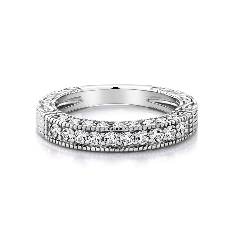 Vintage Moissanite Sterling Silver Wedding Band Stackable Ring