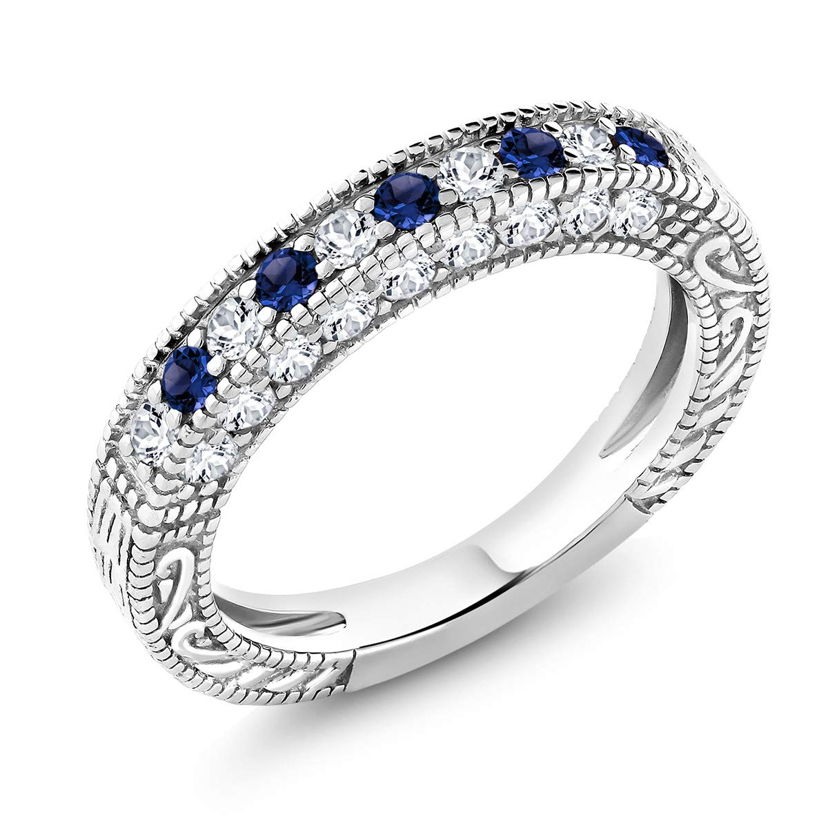 Vintage Moissanite Sterling Silver Wedding Band Stackable Ring