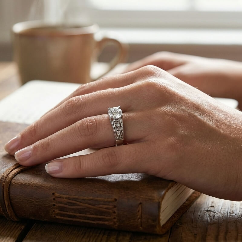Vintage Openwork Geometric Moissanite Filigree Engagement Ring