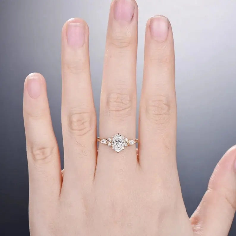 Vintage Oval Moissanite Marquise Accent Engagement Ring