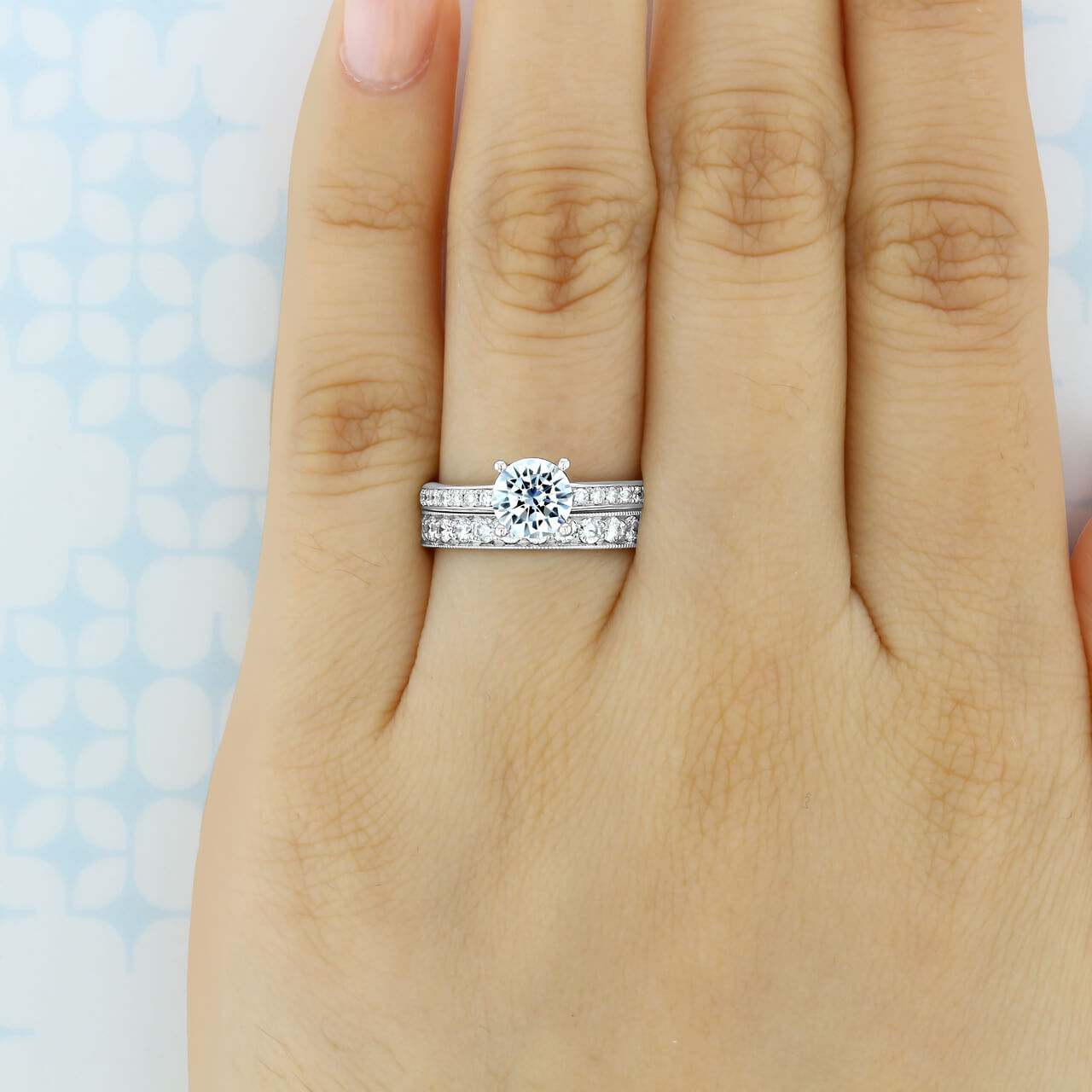 Vintage Pave Moissanite Eternity Wedding Band Stackable Ring