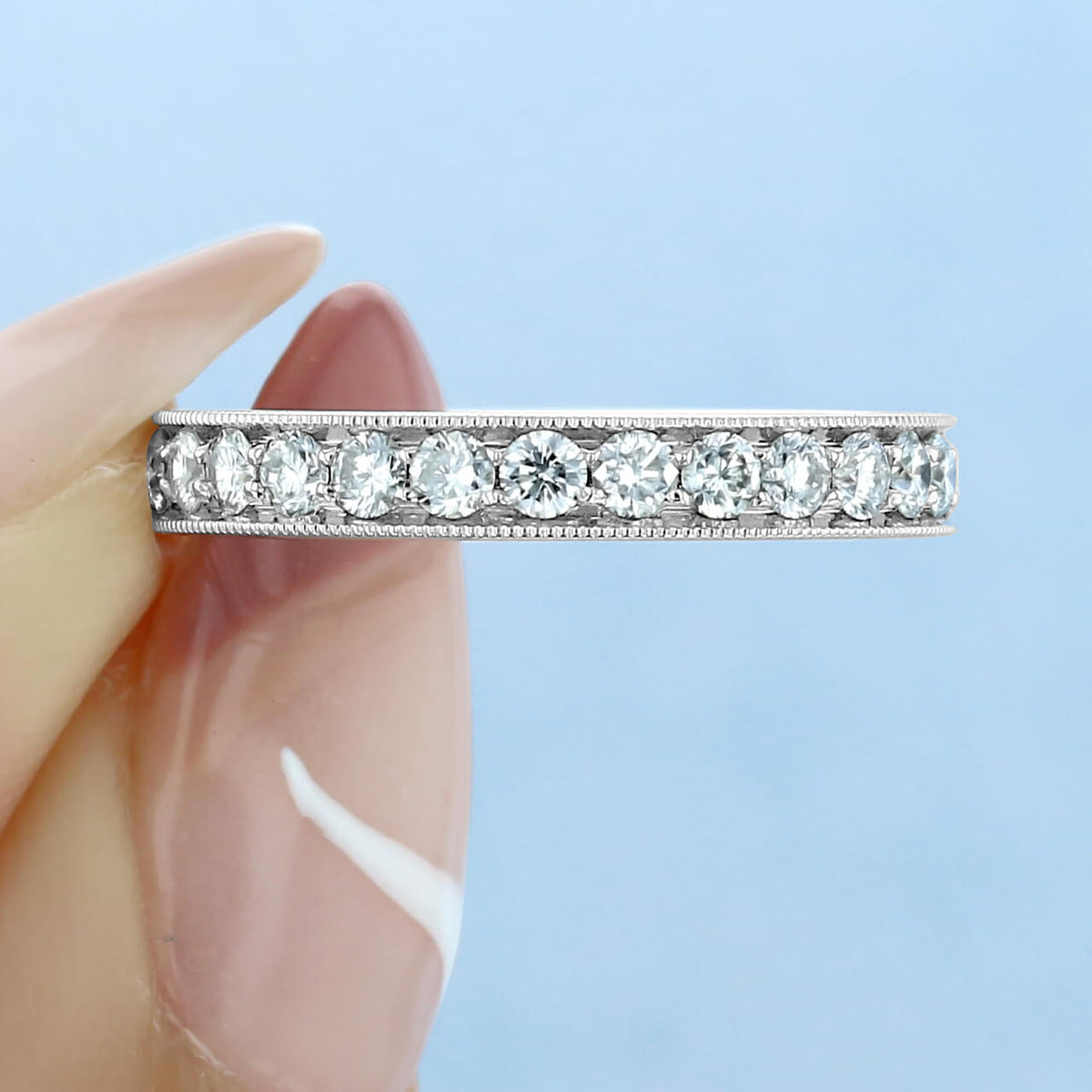 Vintage Pave Moissanite Eternity Wedding Band Stackable Ring