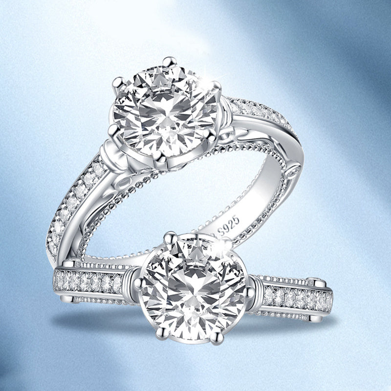 Milgrain Vintage Round Cut Moissanite Floral Setting Pave Engagement Ring