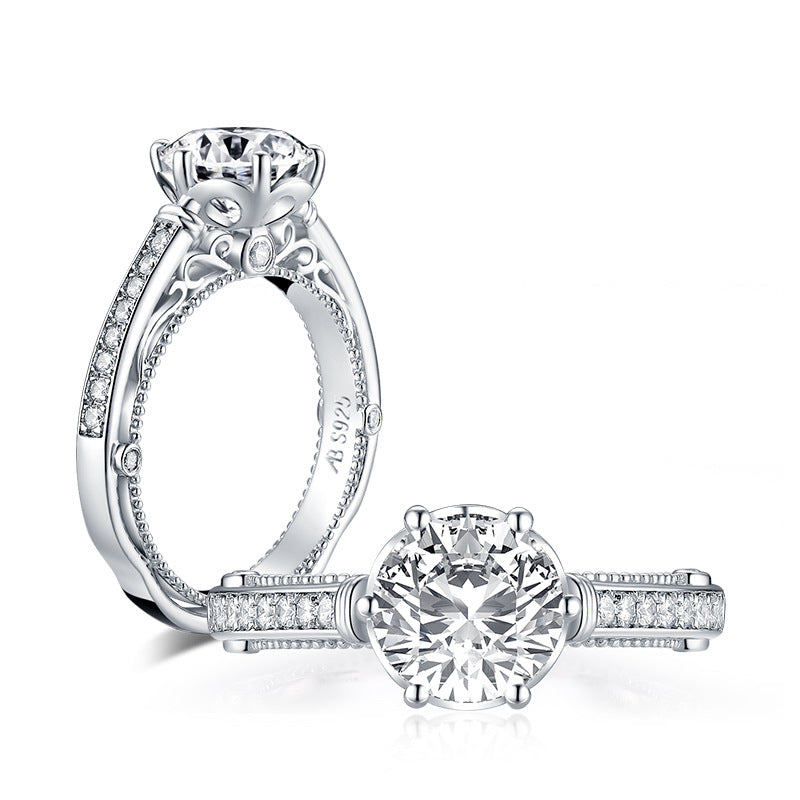 Milgrain Vintage Round Cut Moissanite Floral Setting Pave Engagement Ring