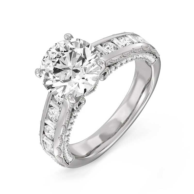 Vintage Round Moissanite Channel Set Milgrain Engagement Ring