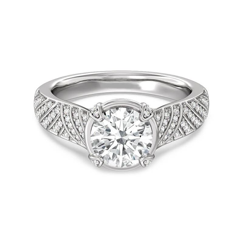Vintage Round Moissanite Pave Wide Shank Engagement Ring