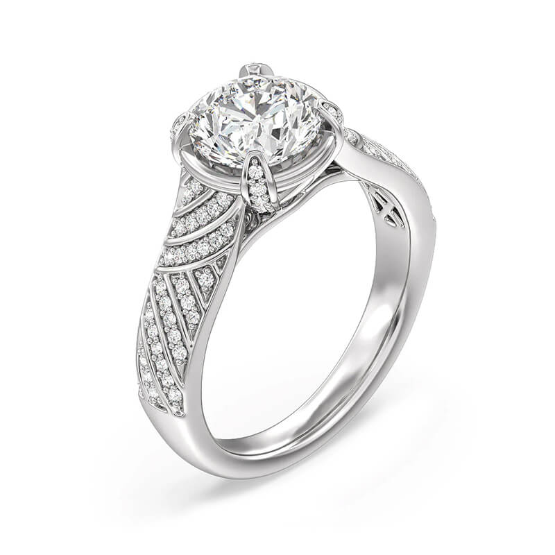 Vintage Round Moissanite Pave Wide Shank Engagement Ring