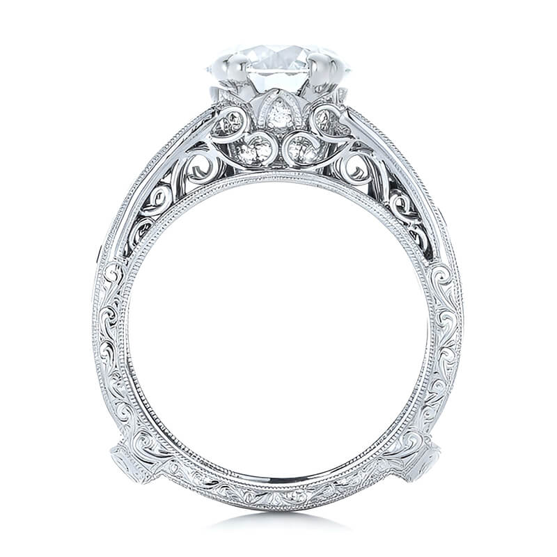 Vintage Round Moissanite & Blue Sapphire Scroll Engagement Ring Set