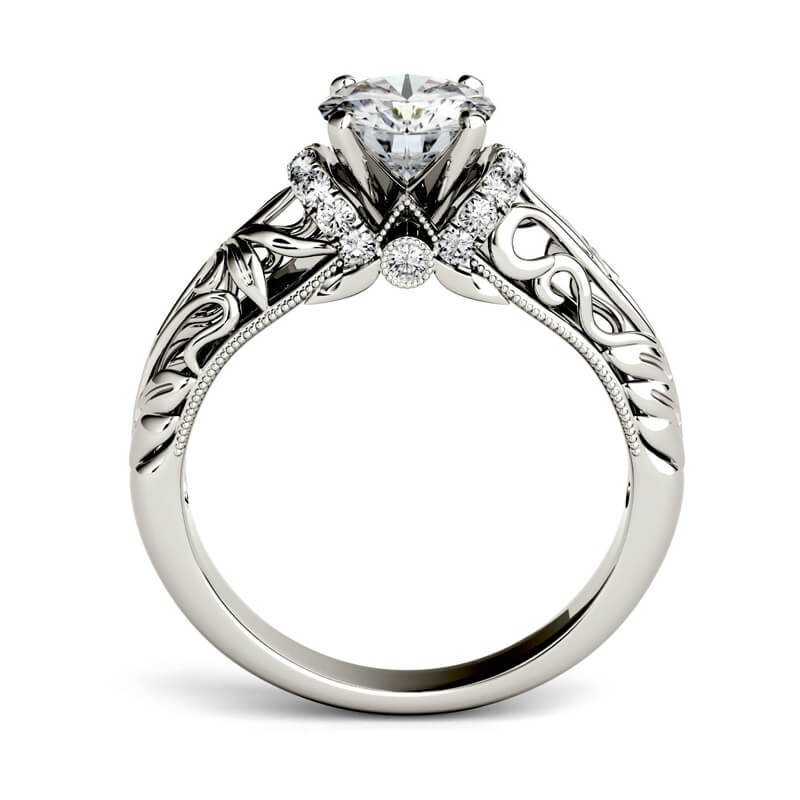 Vintage Scroll And Milgrain Round Moissanite Engagement Ring