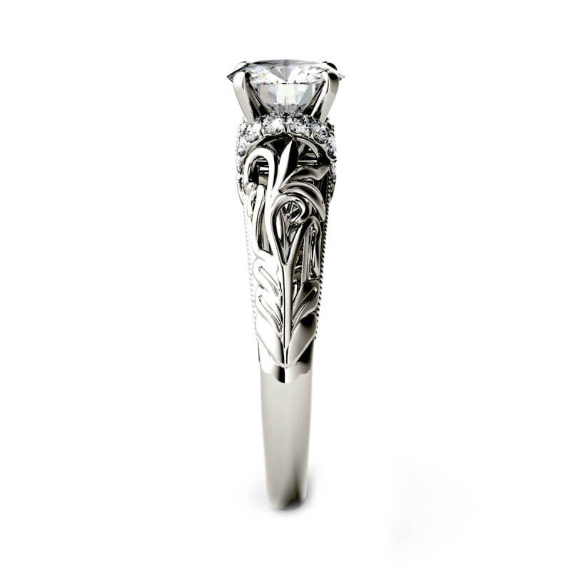 Vintage Scroll And Milgrain Round Moissanite Engagement Ring