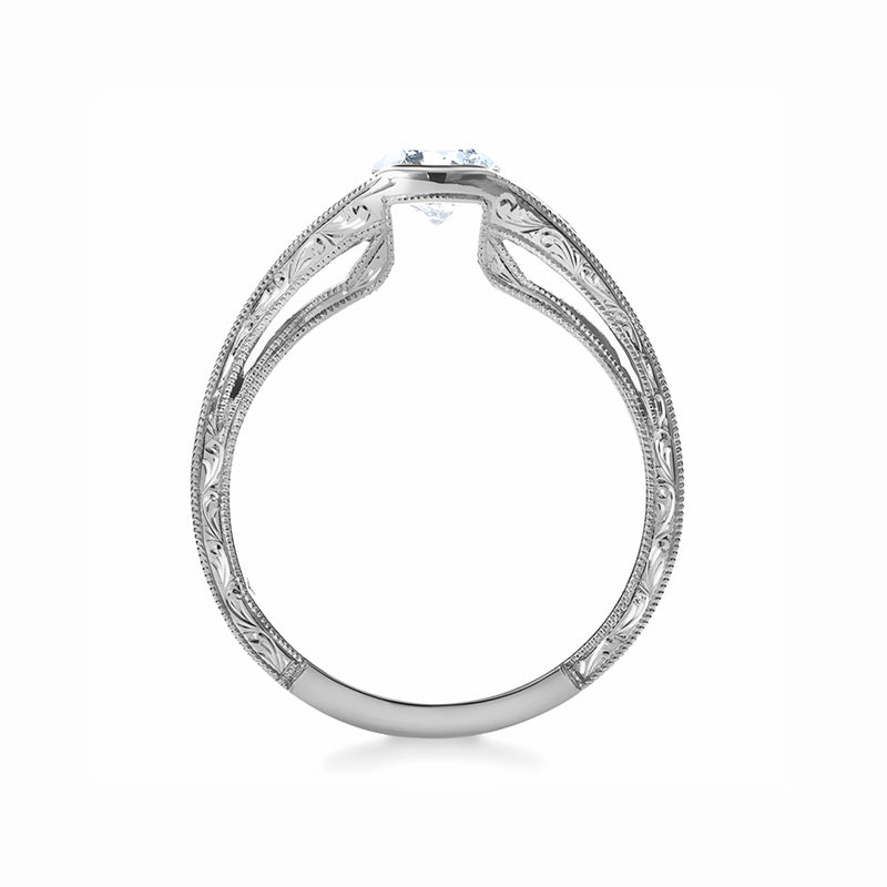 Vintage Solitaire Bezel Moissanite Scroll Milgrain Engagement Ring