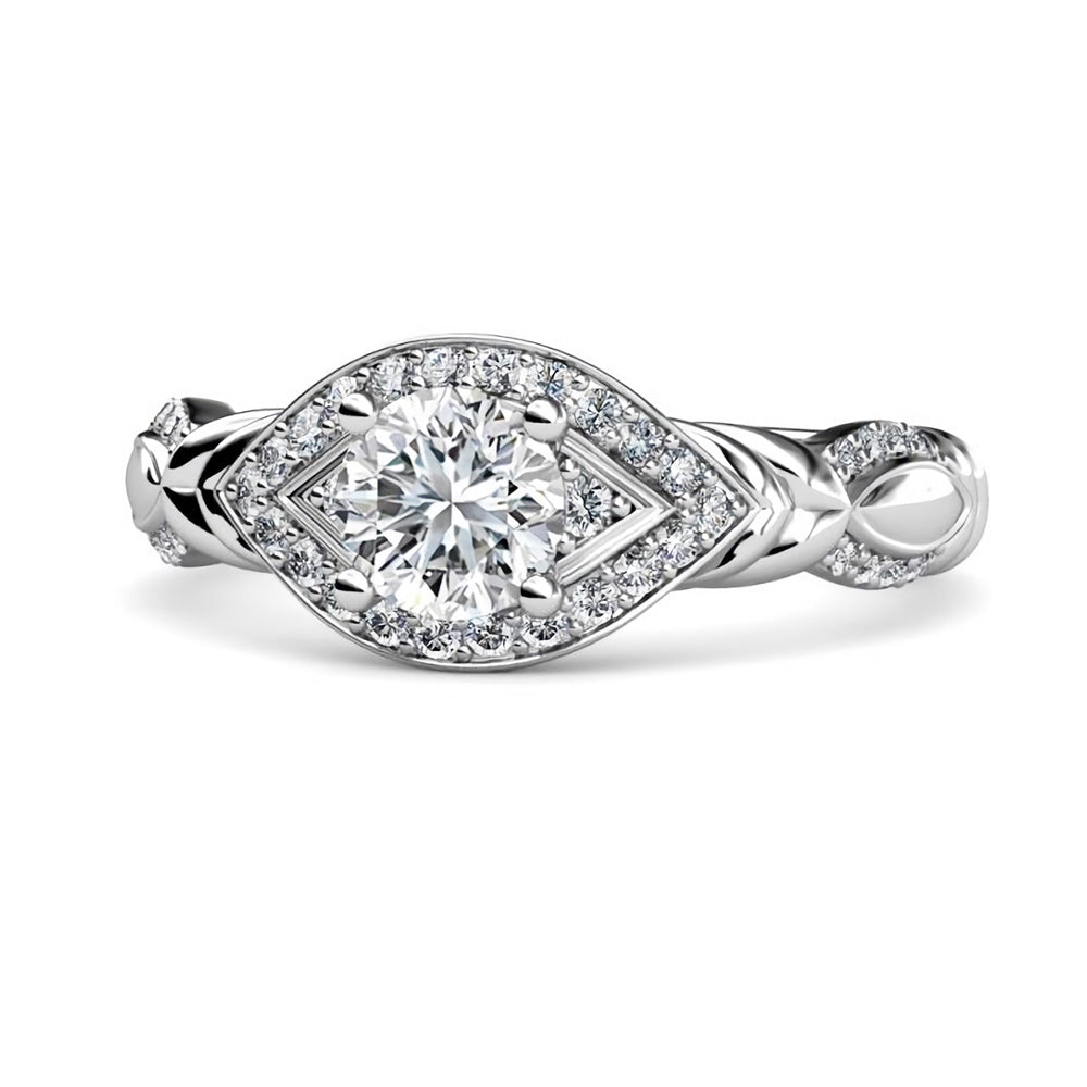 Vintage Swirl Moissanite Filigree Pave Engagement Ring