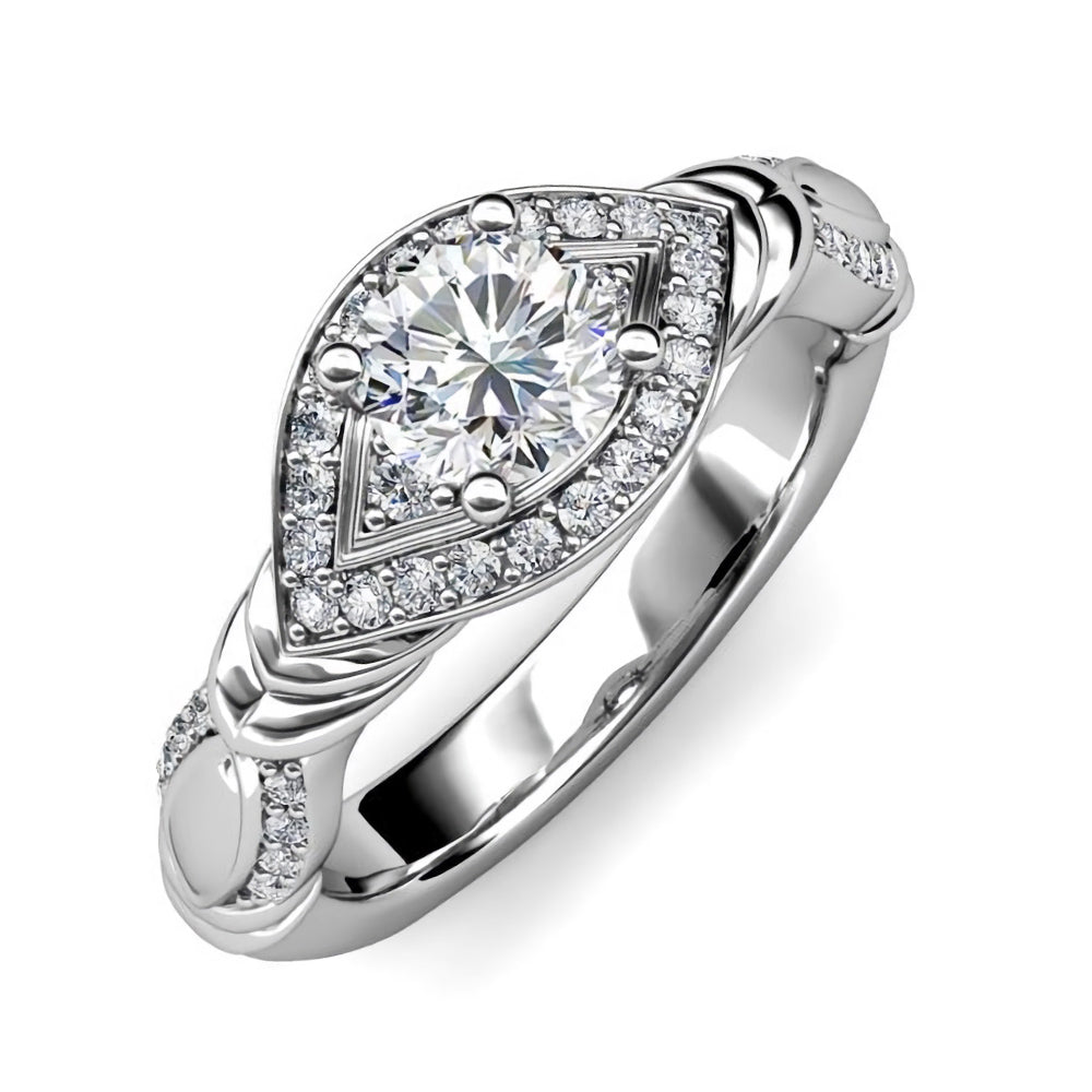 Vintage Swirl Moissanite Filigree Pave Engagement Ring