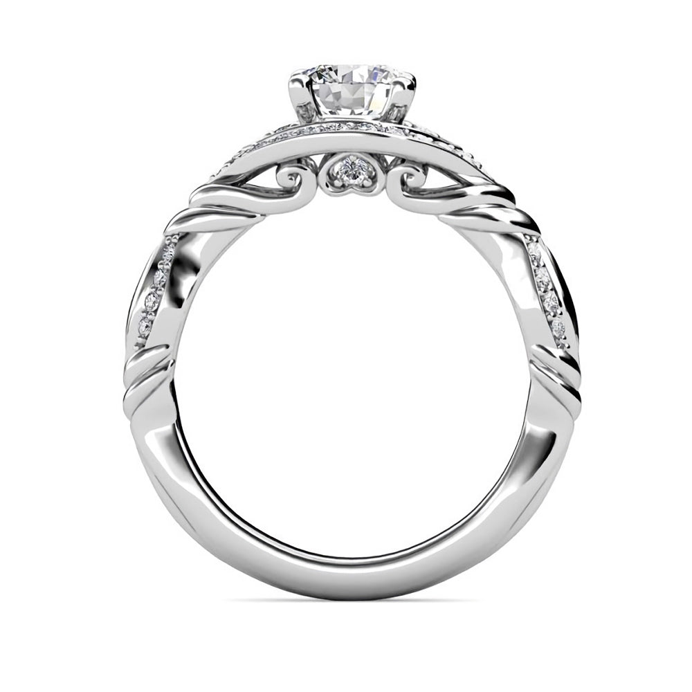 Vintage Swirl Moissanite Filigree Pave Engagement Ring