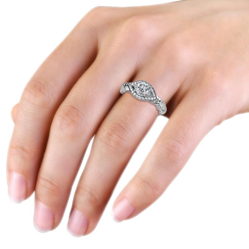 Vintage Swirl Moissanite Filigree Pave Engagement Ring