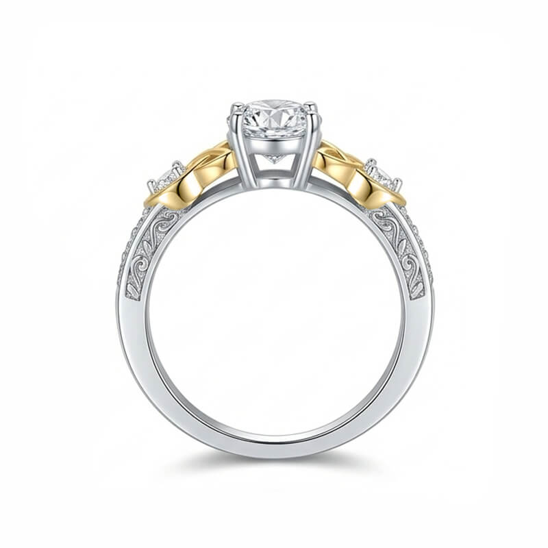 Vintage Three-Stone Moissanite Two-Tone Celtic Knot Engagement Ring