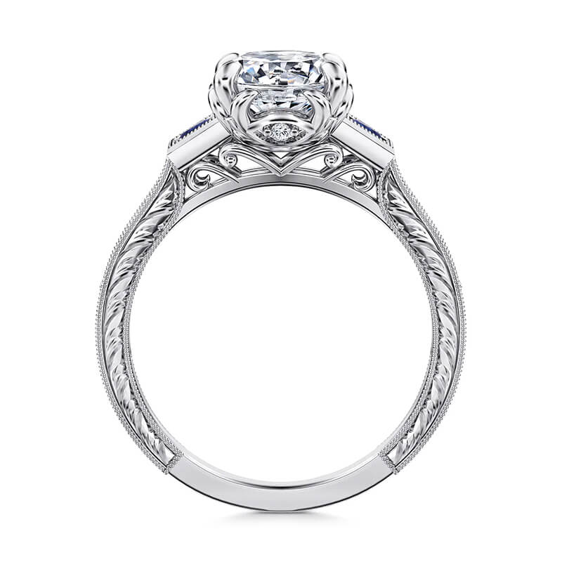 Vintage Three Stone Moissanite And Sapphire Channel Set Engagement Ring