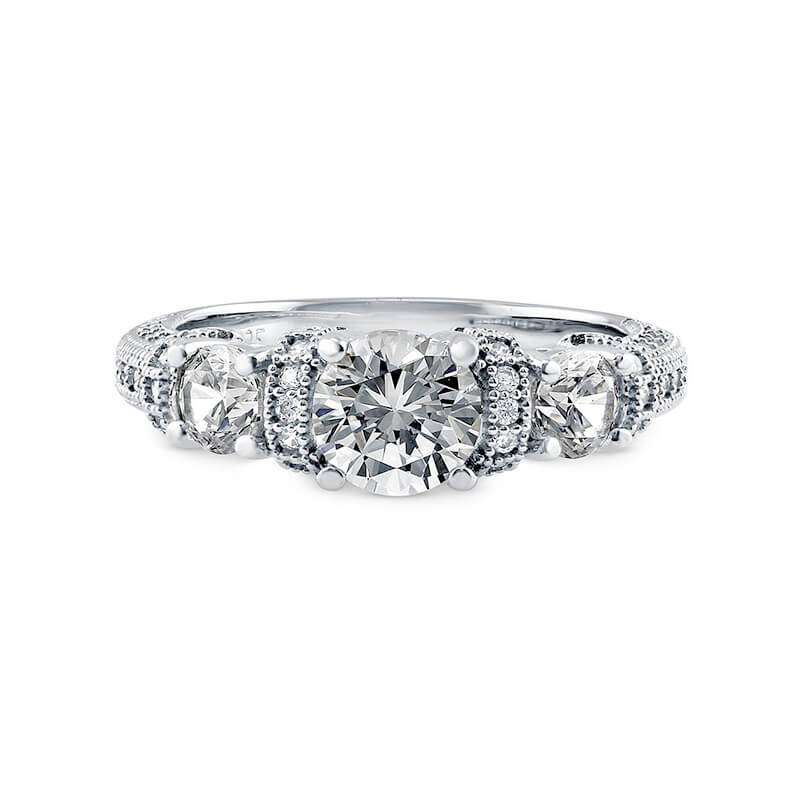 Vintage Three Stone Round Moissanite Art Deco Engagement Ring