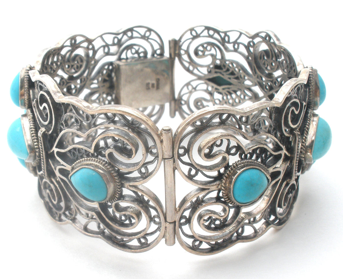 Vintage Turquoise Sterling Silver Bangle Bracelet