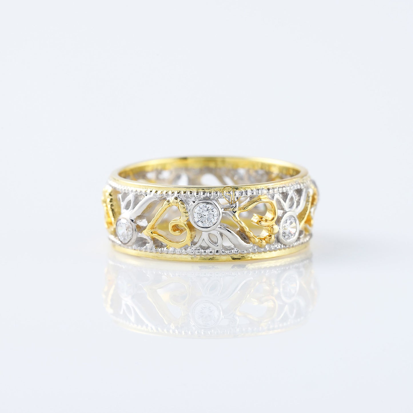Vintage Art Deco Filigree Two Tone Wedding Band