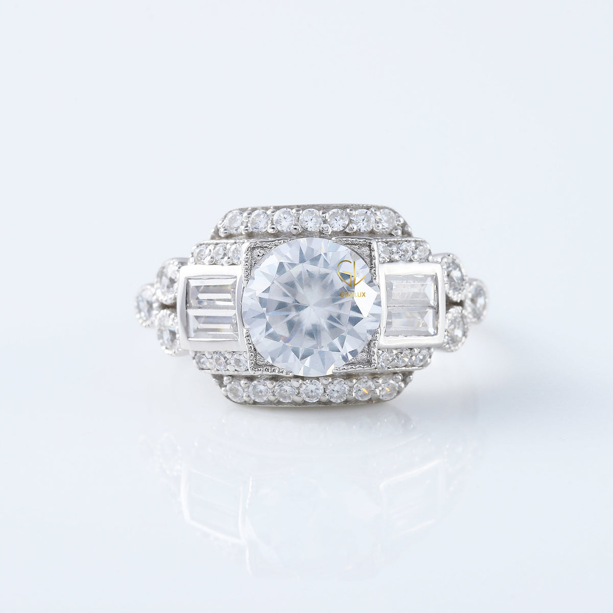 Vintage Art Deco Round Moissanite Diamond Antique Ring