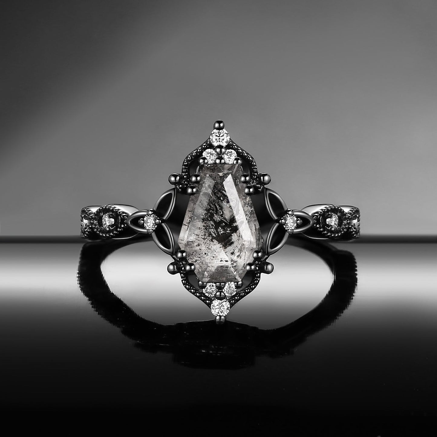Vintage Inspired Coffin Cut Herkimer Diamond Celtic Engagement Ring