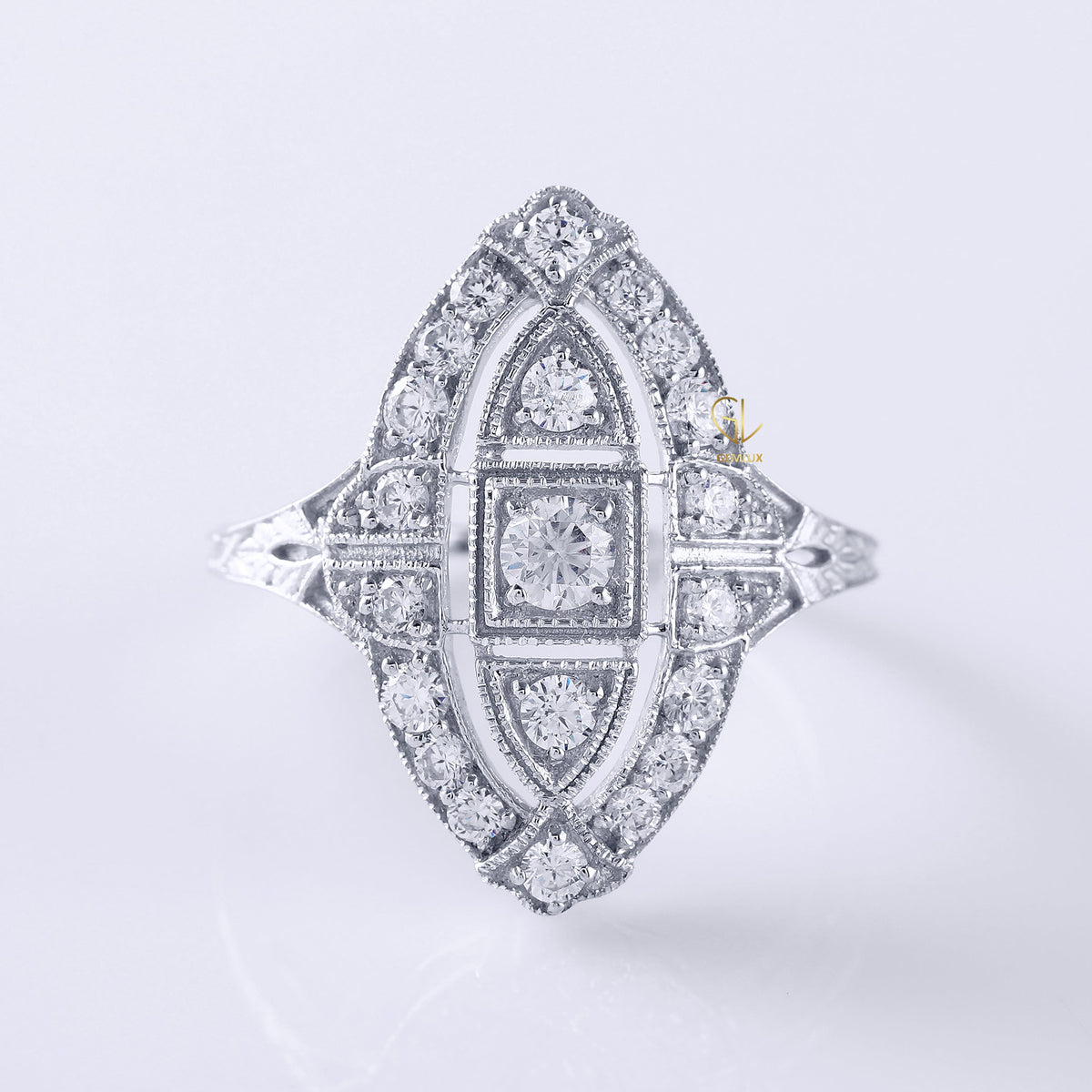 Vintage Inspired Moissanite Milgrain Ring