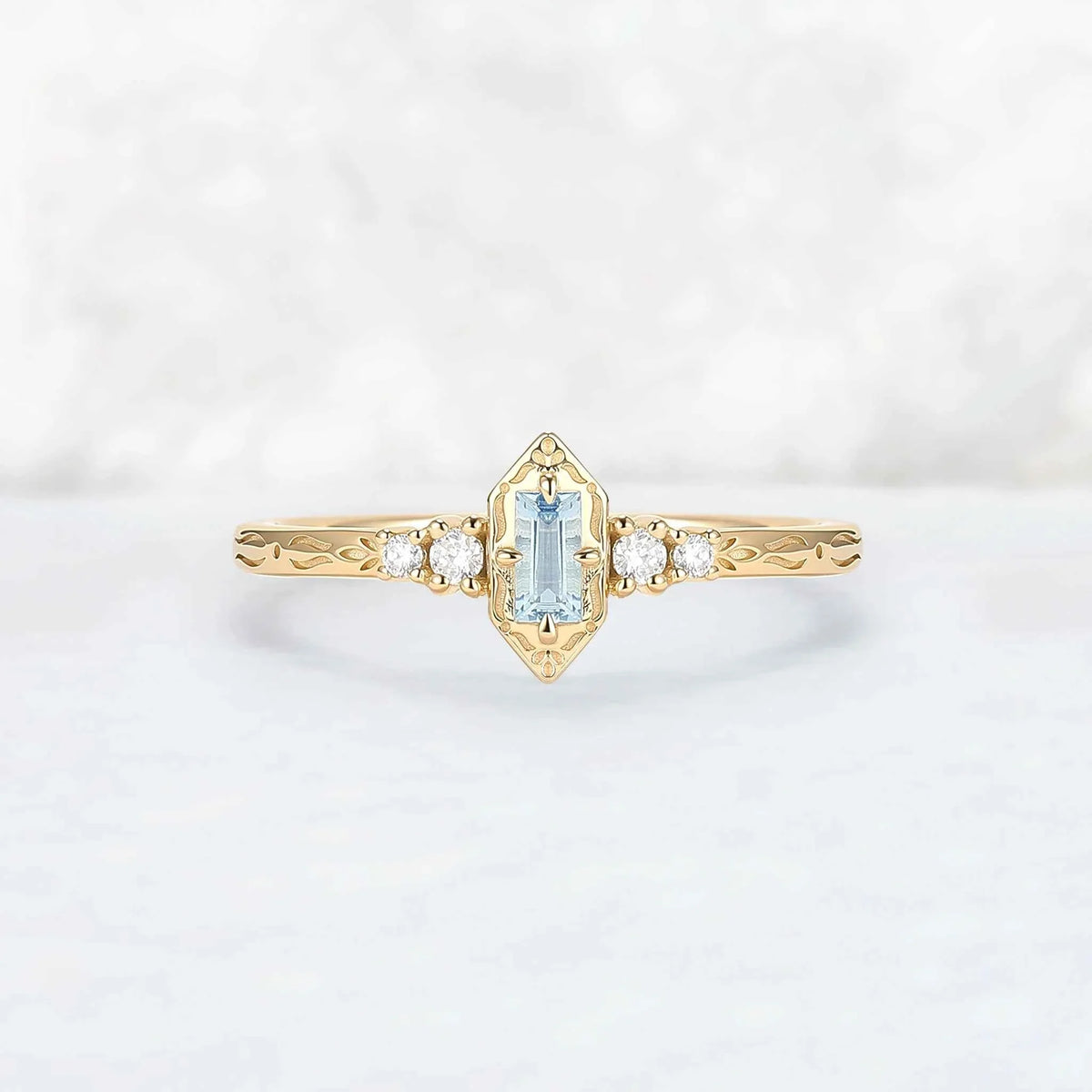 Vintige Baguette Cut Aquamarine Straight Wedding Ring