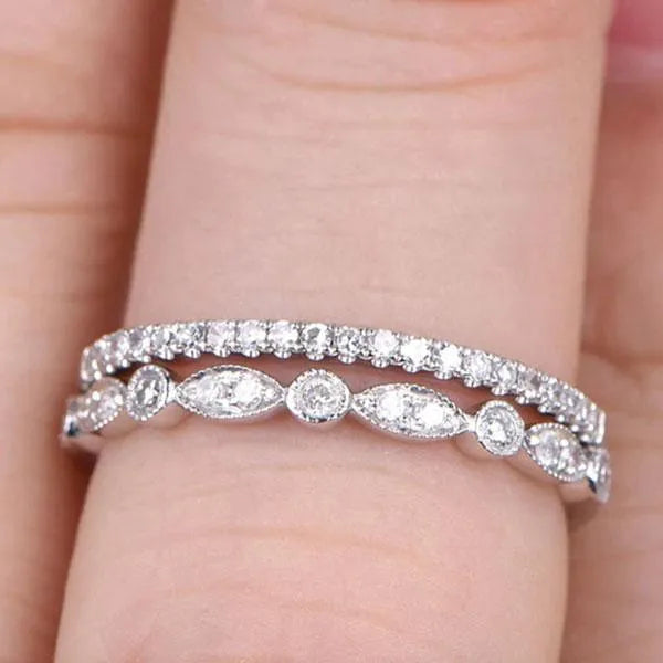 Stackable 925 Sterling Silver Round Cut Wedding Ring