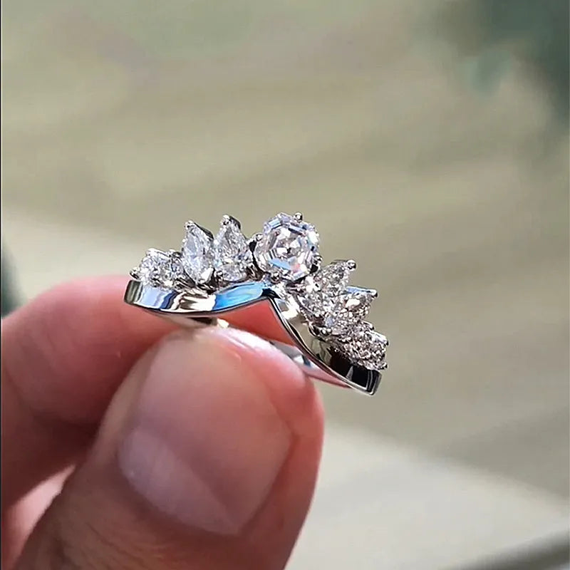 Fashionable 925 Sterling Silver Asscher Cut Wedding Ring