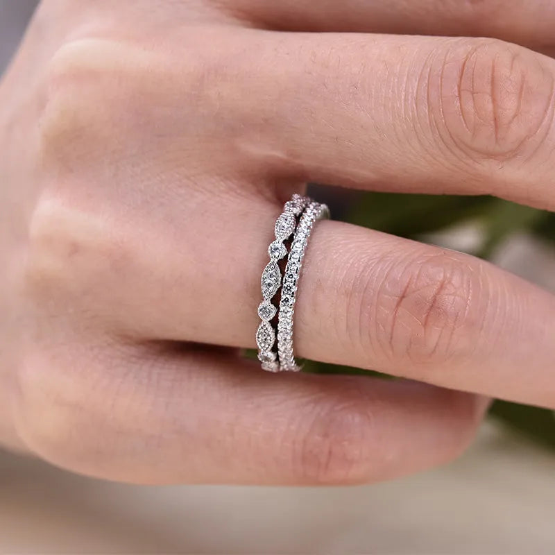 Stackable 925 Sterling Silver Round Cut Wedding Ring