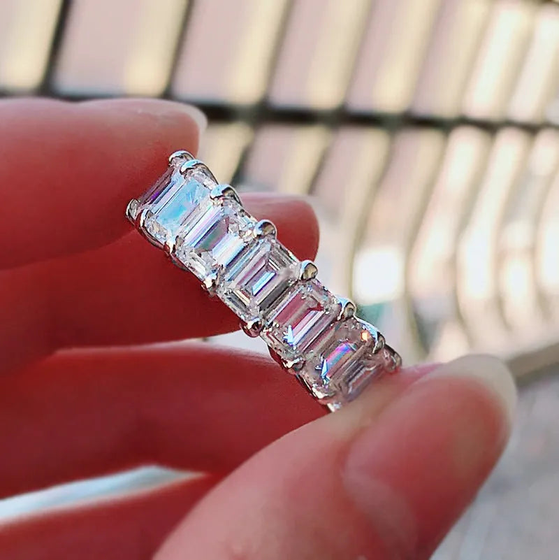 Charming 925 Sterling Silver Oval Cut & Emerald Cut Wedding Ring Set