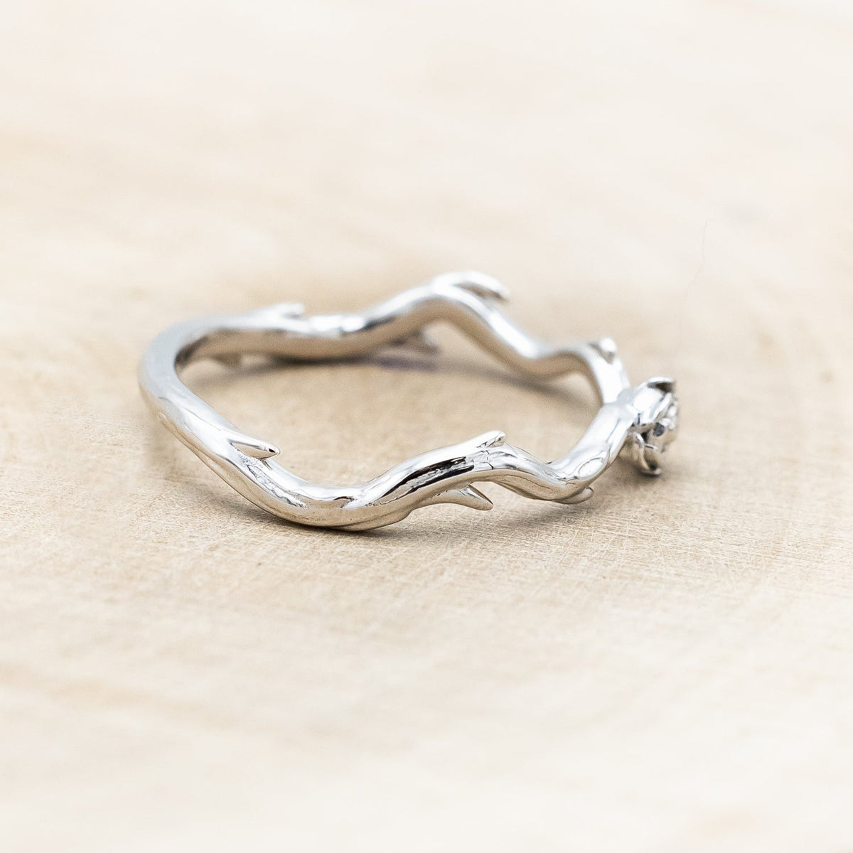 "Artemis On The Vine Divine" - Moss Agate Engagement Ring With Diamond Accents & A Branch-Style Band