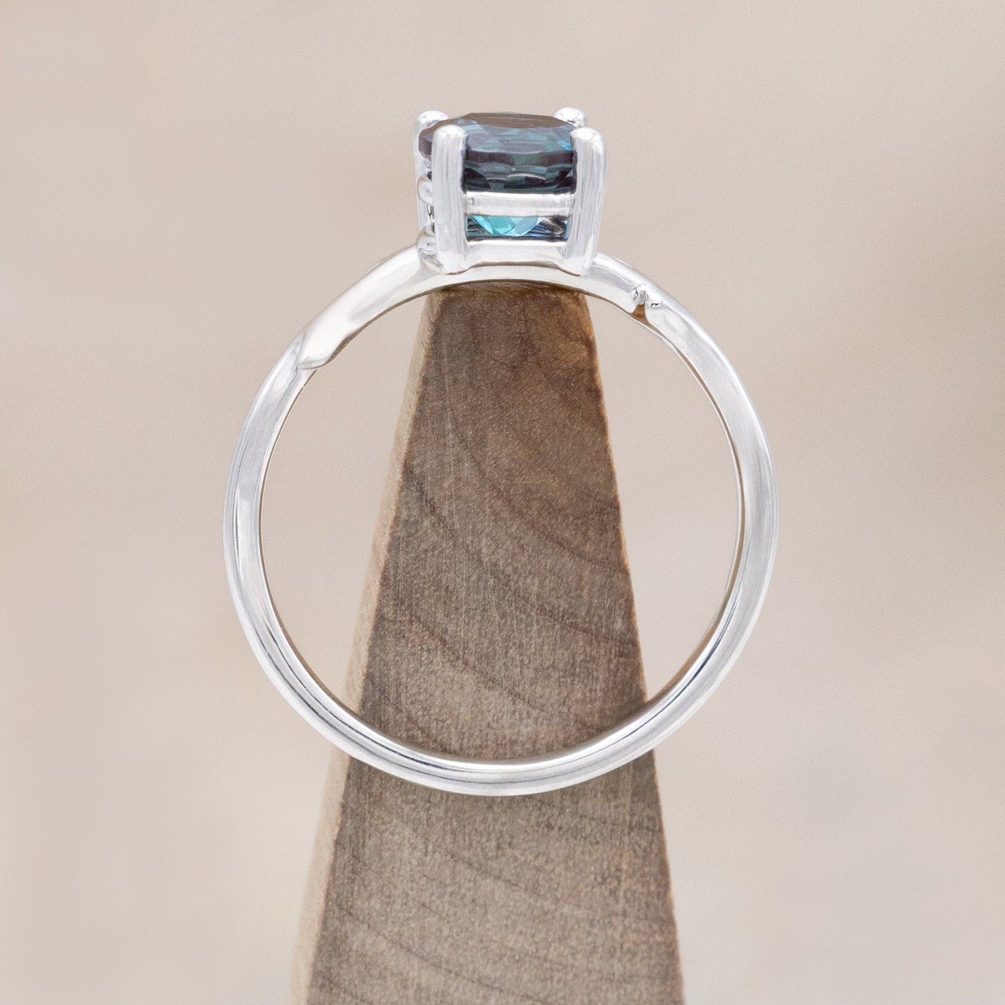 "Artemis" - Round Cut Lab-Grown Alexandrite Engagement Ring With An Antler-Style Band
